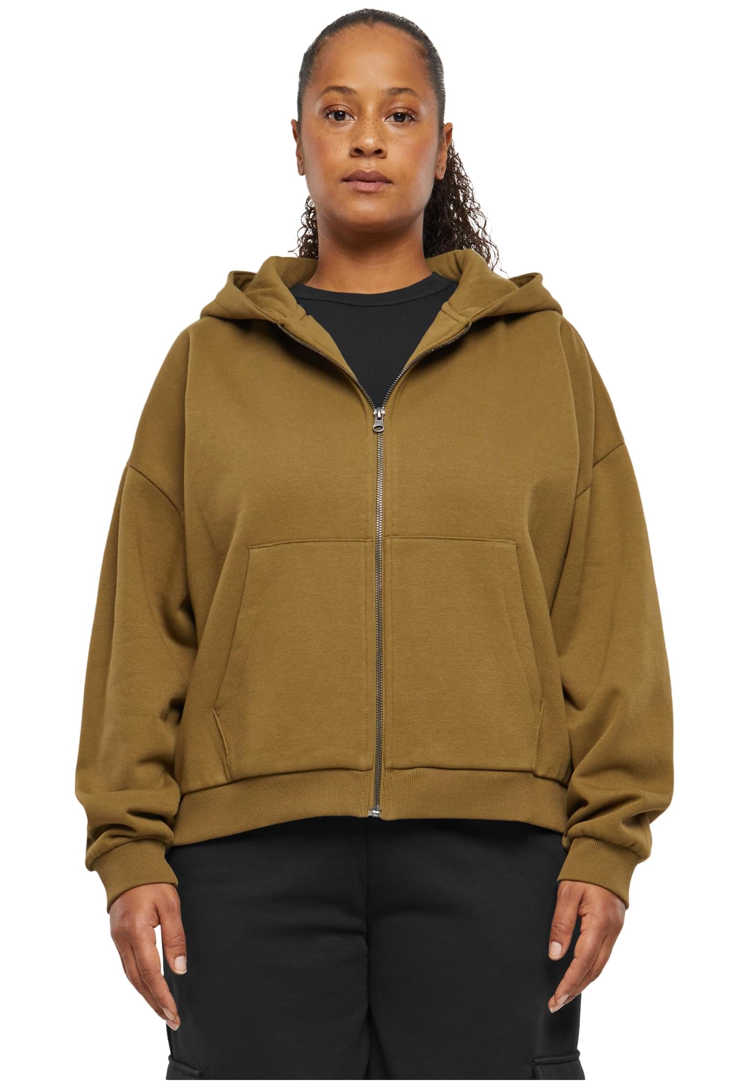 Urban Classics Women's Ladies Boxy Zip Hoody Hooded Sweatshirt, Summerolive, S