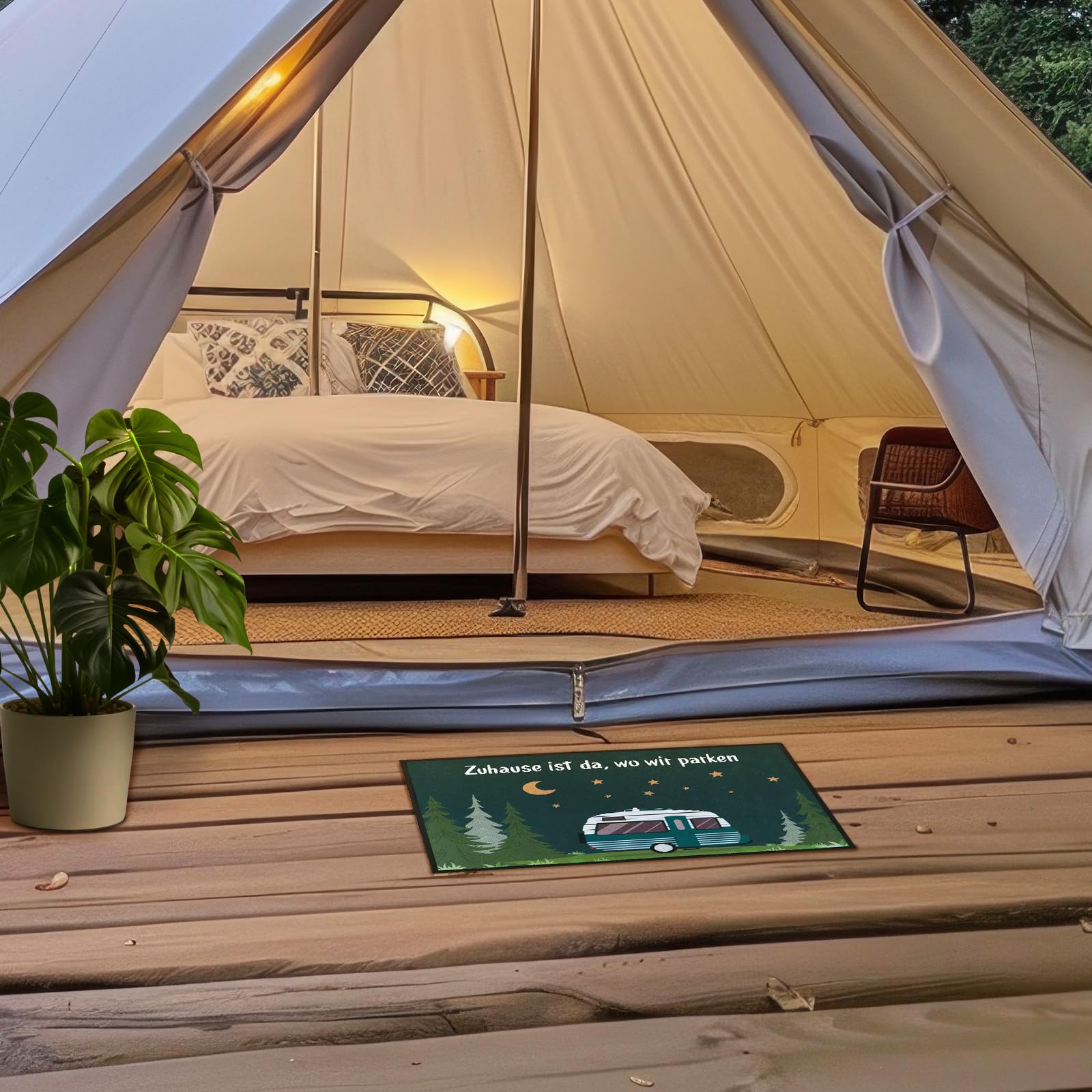 BETESSIN Lustige Camping Fußmatte 40x60cm - Zuhause ist da, wo wir parken - Fussmatte für innen & außen - Camping Geschenke für Camper Wohnwagen