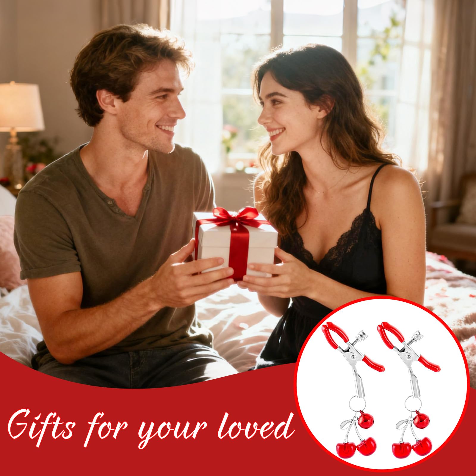 Nipple Clips for Adult Play - 2 Pcs Non Piercing Body Clamp Clip with Cute Charms for Adult Women Couples Bedtime Play: Red Cherry