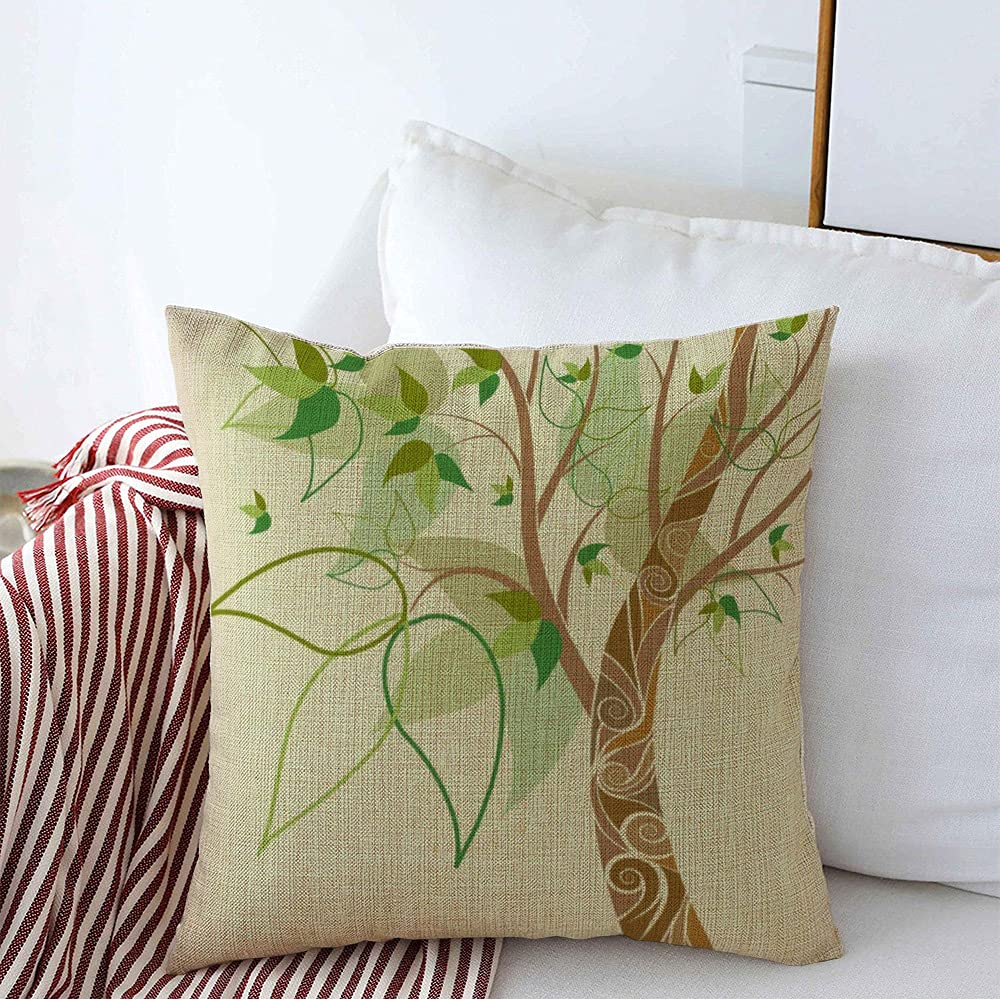 Throw Pillow Covers 45x45cm, Creative Abstract Spring Tree Green Leaves Figure Network Abstraction Artistic Blobs Sofa Cushion Cover Printed Outdoor Square Throw Pillow Case