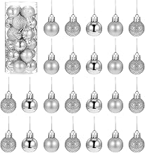 24 Pieces Christmas Balls, Mini Xmas Tree Ornaments Balls Exquisite Christmas Ornaments Tree Decorations Pendant Mini Christmas Ornaments for Holiday Party Decor 3cm/1.1''(silver)