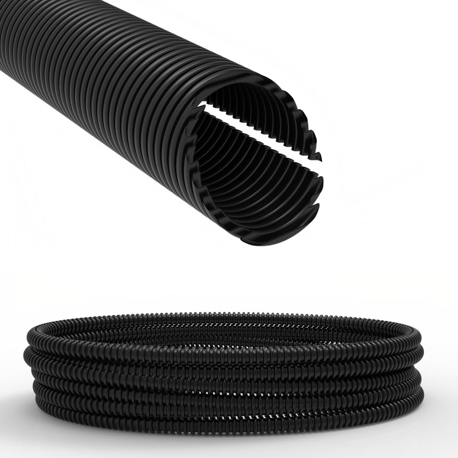 ISTA Tubo corrugado ranurado de 2 a 50 m / Tubo vacío para cable subterráneo/tubo corrugado resistente a los rayos UV / Manguera de protección de cable/manguera de cable negro (25 m, diámetro interior