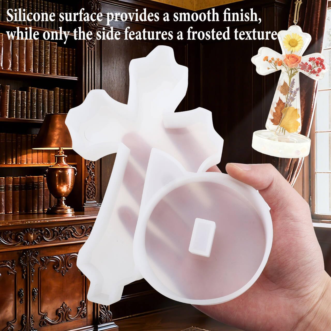ZLFSRQ 2Pcs Cross Silicone Molds with Base Crucifix Mold for Epoxy Resin Large Small Resin Mold Desk Decoration Crafting Christmas Ornaments Craft DIY Blessed Cross Christian Gift (7 inch & 5 inch)