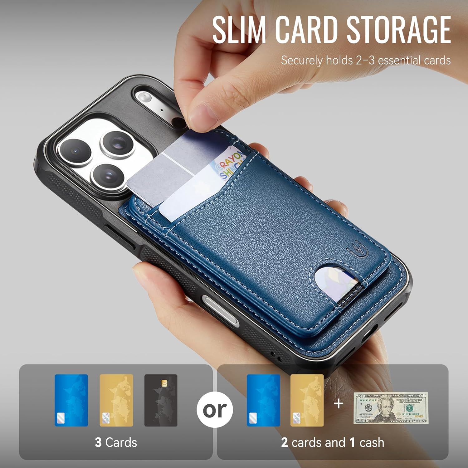 for iPhone 17 Pro Case Wallet Compatible with Magsafe, Strong Magnet Slim Magnetic Wallet RFID Blocking Card Holder Stick on Phones and Cases, Blue