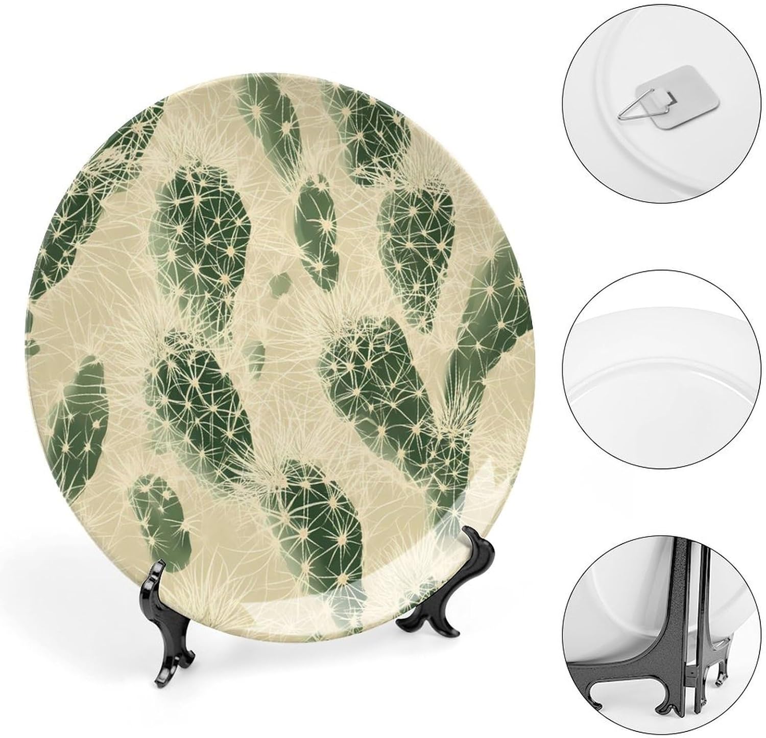 Desert Cactus Thorns Landscapes Decorative Plates for Display Ceramic Plate Tray with Stand Hanger Home Decor