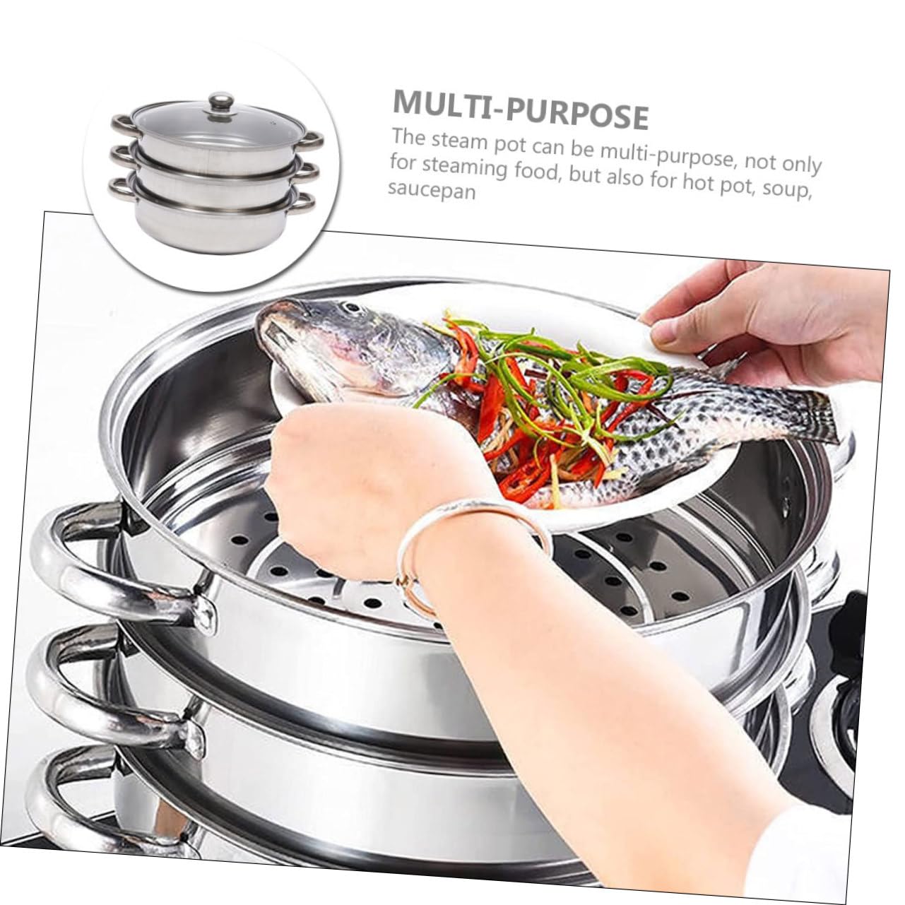 Vaporera Olla de Triple 28cm para Capa Acero Inoxidable Cocina