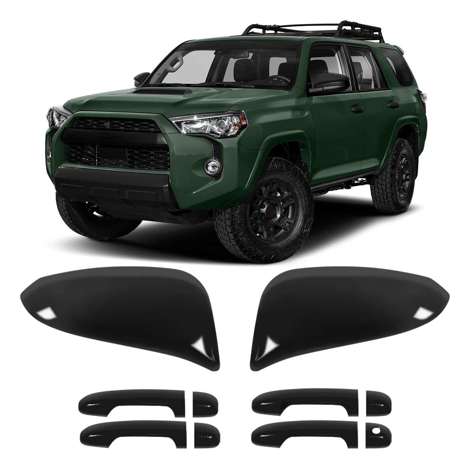 sportuli Glossy Black Side Rearview Mirror Caps + Door Handle Covers Sets Compatible with 2014-2023 Toyota 4runner (Without Smart Key Holes)