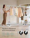 SONGMICS Portant à Vêtements avec Roulettes, Tringle Extensible pour Charge Lourde, Capacité de Charge 130 kg, 45 x (110-150) x 162,9 cm, Porte-manteau, en Métal, Chromé, Argent HSR11S - 5