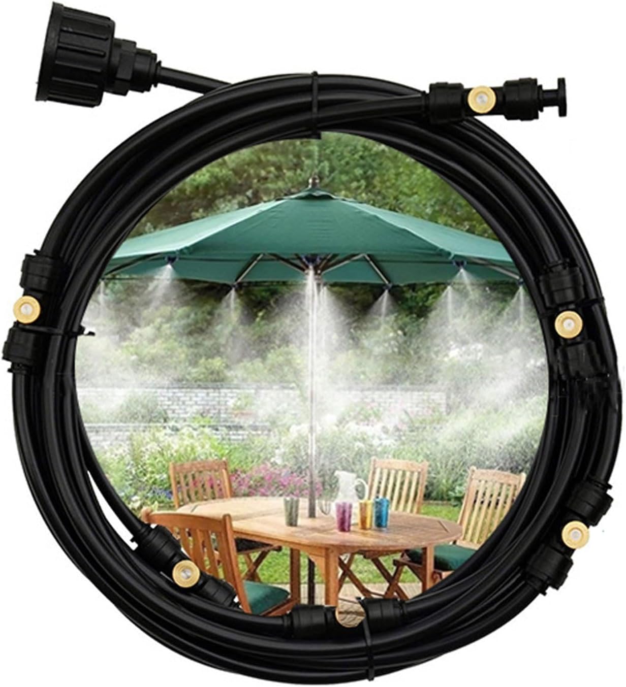 Outdoor Mister System Spray Mist Cooling Set, Micro Spray Misting Drip Kit with Garden Hose + Mist Nozzles+ Mist Seat+ End Plug, Fog Cooling for Backyard, Garden, Greenhouse, Umbrella ( Size : 17M(55.