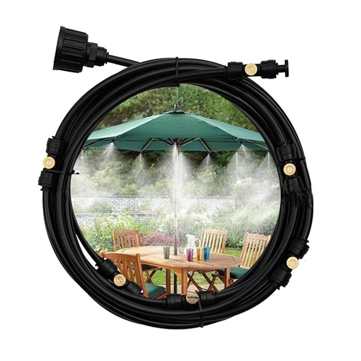 Outdoor Mister System Spray Mist Cooling Set, Micro Spray Misting Drip Kit with Garden Hose + Mist Nozzles+ Mist Seat+ End Plug, Fog Cooling for Backyard, Garden, Greenhouse, Umbrella (Size : 12M(39.