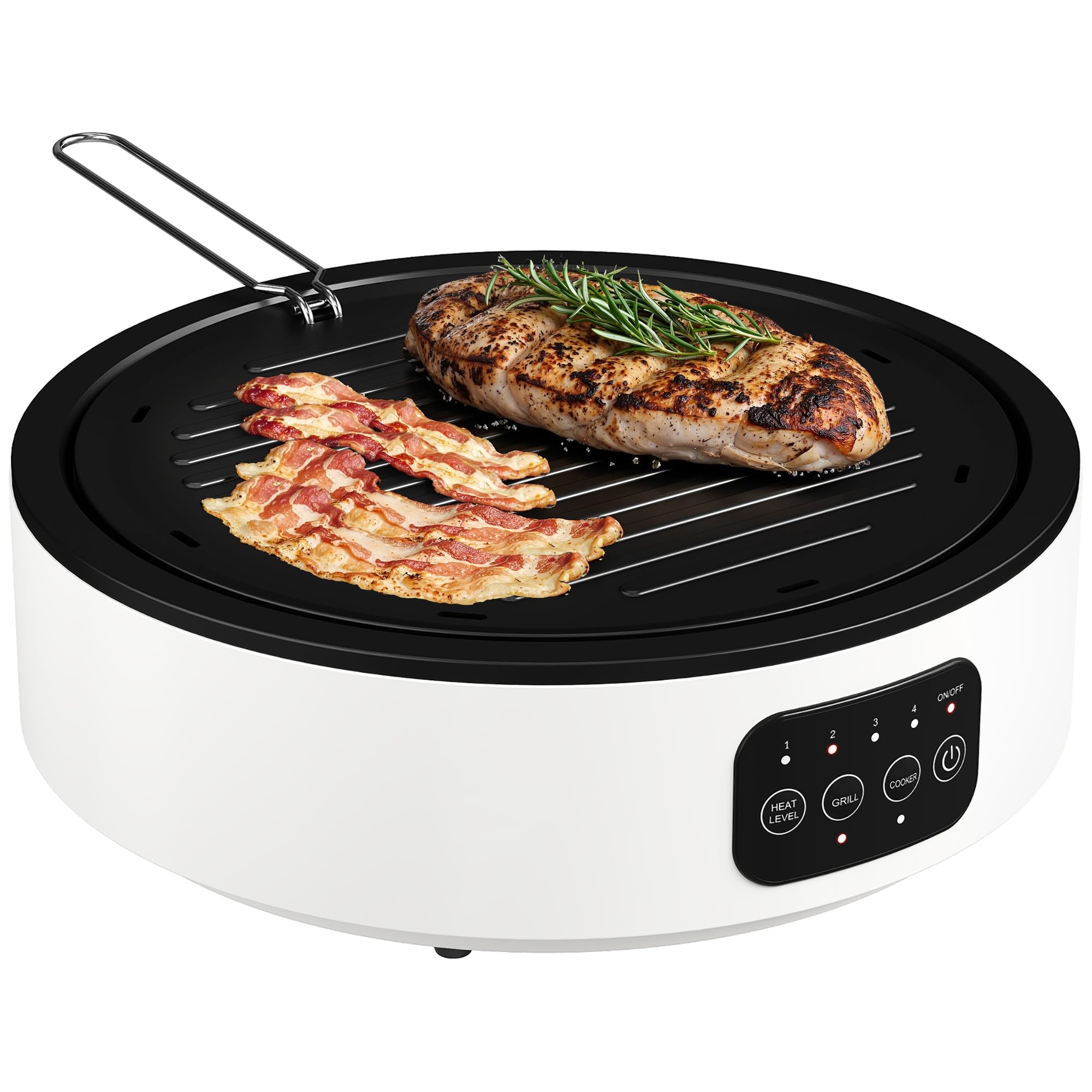 HOMCOM Infrarot-Einzelkochplatte Glaskeramikkochfeld mit Grillplatte, 2 Mode, LED-Touch-Steuerung 2000 W 36 cm Herdplatte mit 4 Heizstufen, Fettauffangschale, für Alle Töpfe