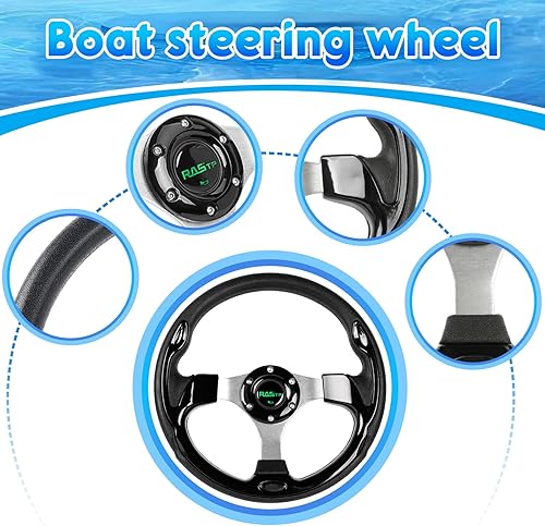 Vista 3 de RASTP Volante de barco de 12.6 pulgadas con adaptador de volante marino de eje de 3/4 pulgadas para la mayoría de barcos marinos, barcos, yates