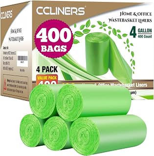 Biodegradable 4 Gallon Trash Bag (400 ct.) 15 Liter Green Eco-friendly Garbage Bags Made W/ EPI Additive(TDPA-Totally Degradable Plastic Additives) fits 2 Gal 3 Gal Can Liners for Home Kitchen Office (400 Bags)