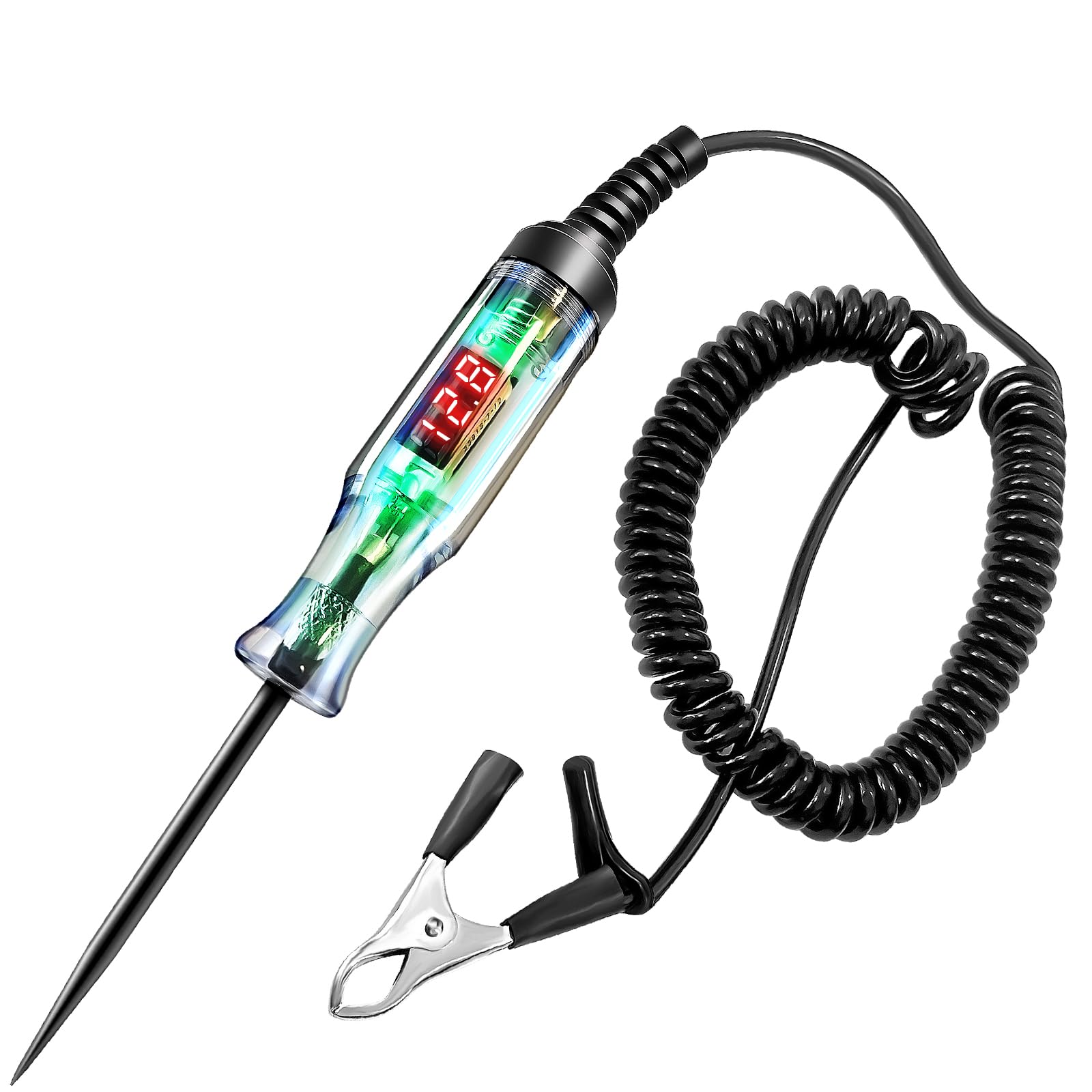 Tester per circuiti automobilistici da 5-120 V, display digitale di tensione a LED con cavo a molla esteso in PU nero, sonda in acciaio duro affilato, circuiti per veicoli a bassa tensione CC, tester