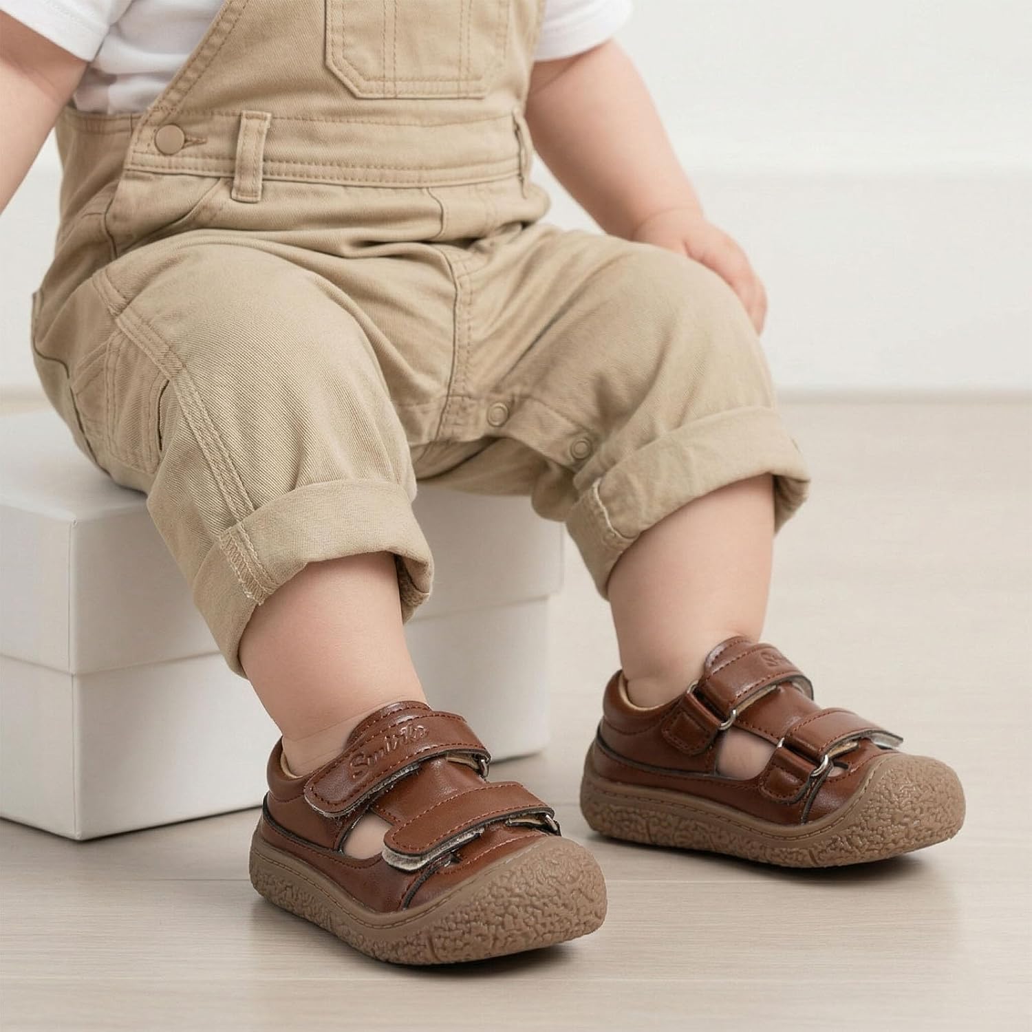 Baby Closed Toe Summer Sandals for Boys Girls Soft Leather Non-Slip Breathable Infant Toddler First Walking Shoes 6-24 Months