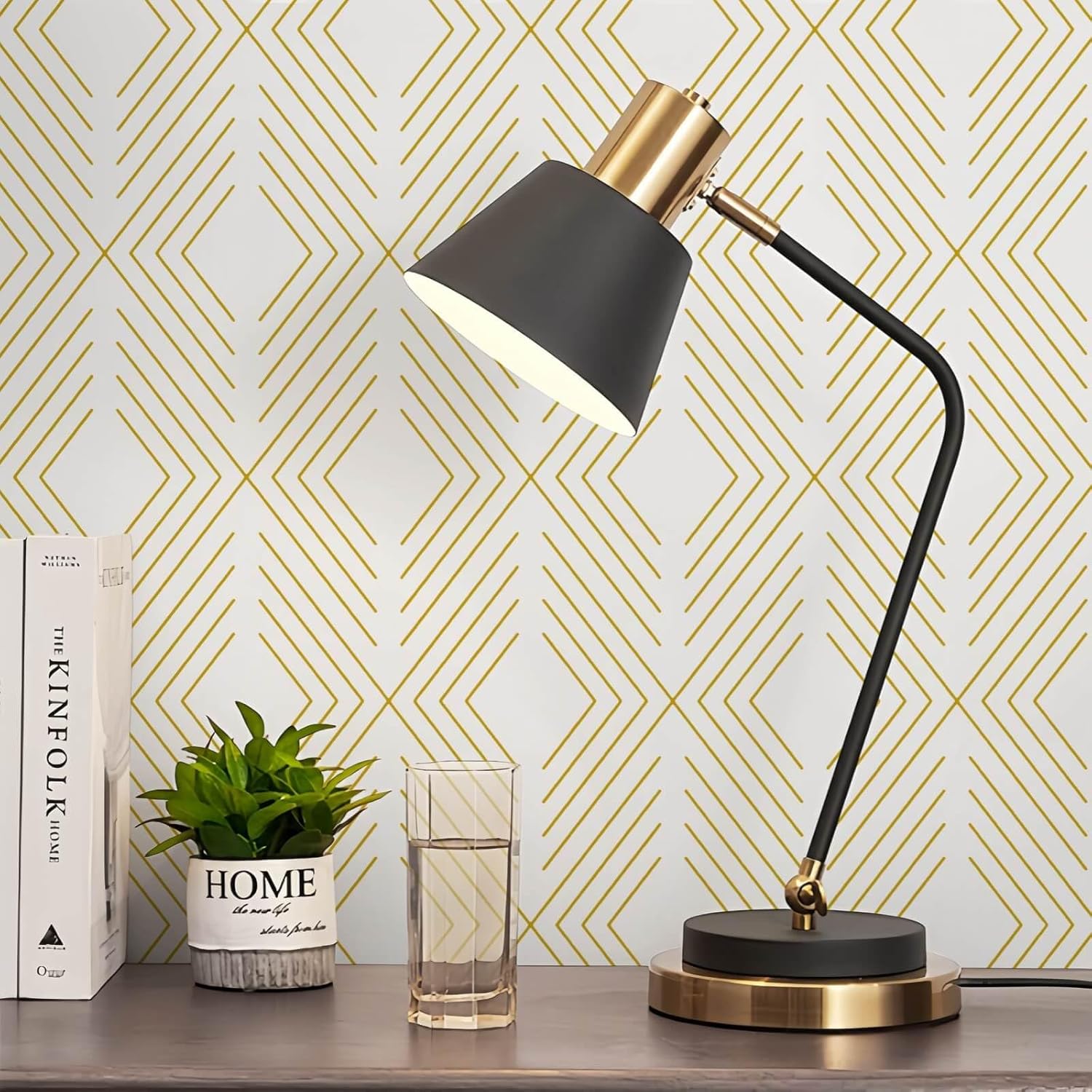 LiKiLiKi Peel and Stick Wallpaper Gold and White Contact Paper Geometric Modern Wall Paper for Nursery Room Bedroom Bathroom Cabinets and Drawers Vinyl Roll Self-Adhesive Waterproof 17.3” x 393”