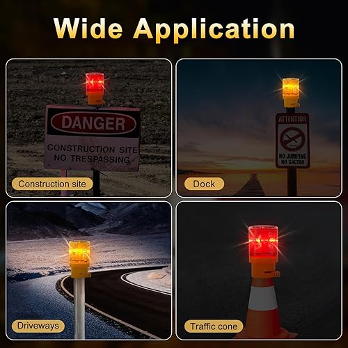 Miniatura 5 de Aolyty Luz LED estroboscópica solar de advertencia intermitente, construcción de seguridad, barricada de carretera, tráfico, lámpara de baliza de