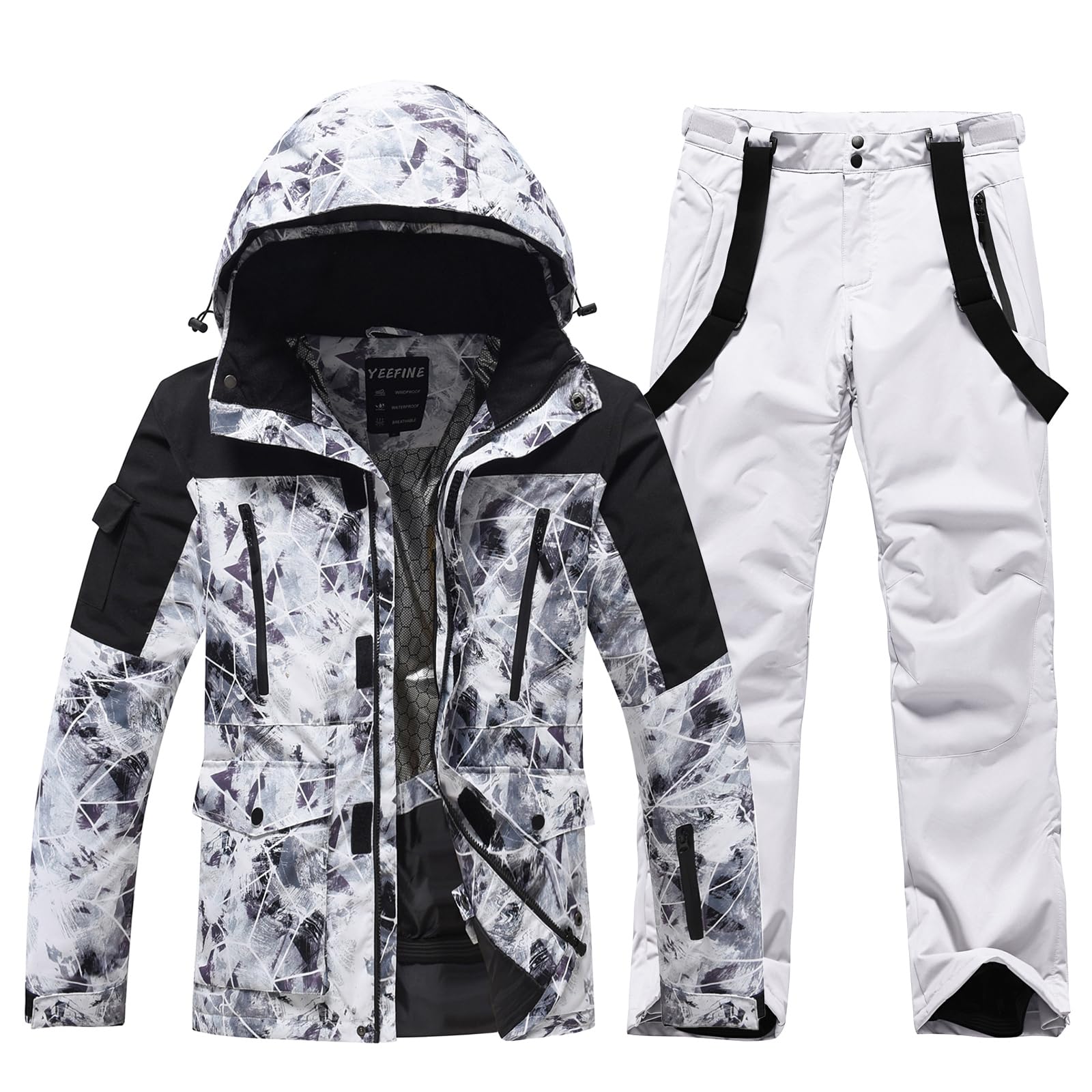ALSOGO Trajes de esquí para hombre, 2 piezas, juegos de snowboard impermeables a prueba de viento invierno cálido chaqueta de esquí y pantalones conjunto para esquiar snowboard escalada