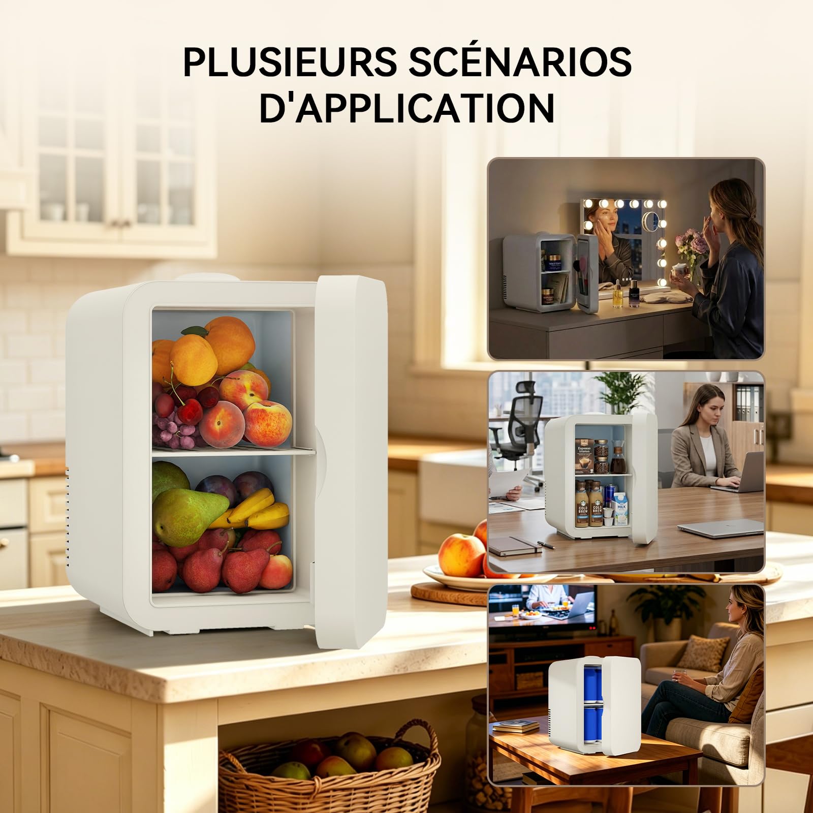 YOURLITE Mini Frigo de Chambre 8L, Mini Réfrigérateur Portable, Fonction Chaud Froid, Silencieux, 12V 240V, Beige