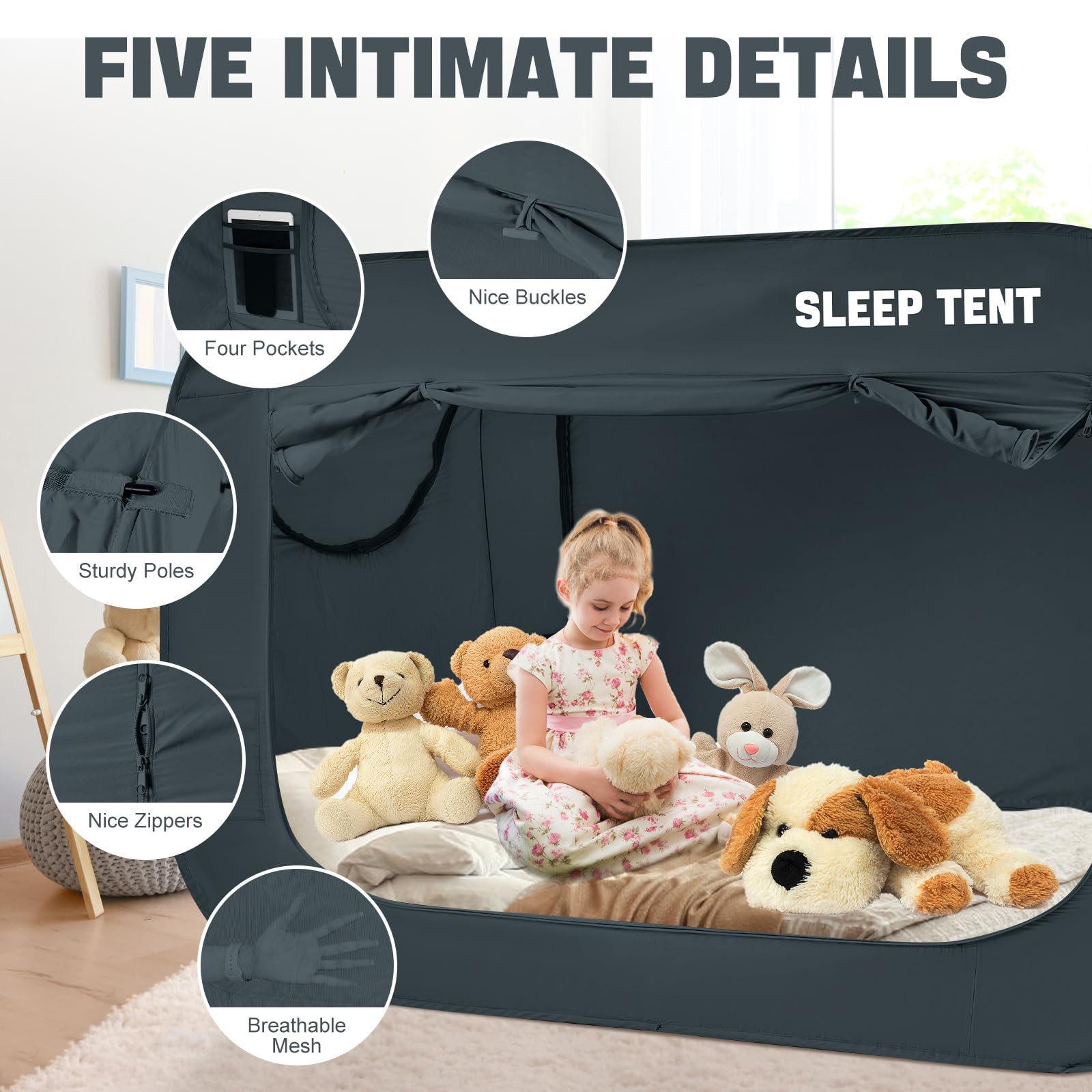 LEEDOR Pop-Up Bettzelt Mit Netzfenstern - Verdunkelungszelt Für Besseren Schlaf
