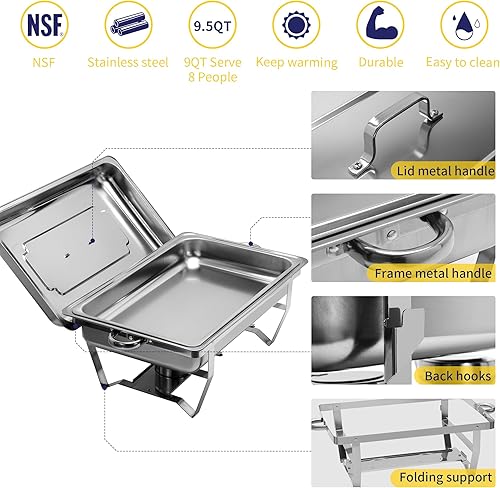 Miniatura 4 de BIEAMA Juego de 4 platos para rozar con bandeja de alimentos de tamaño completo, calentador de alimentos de acero inoxidable, juego completo