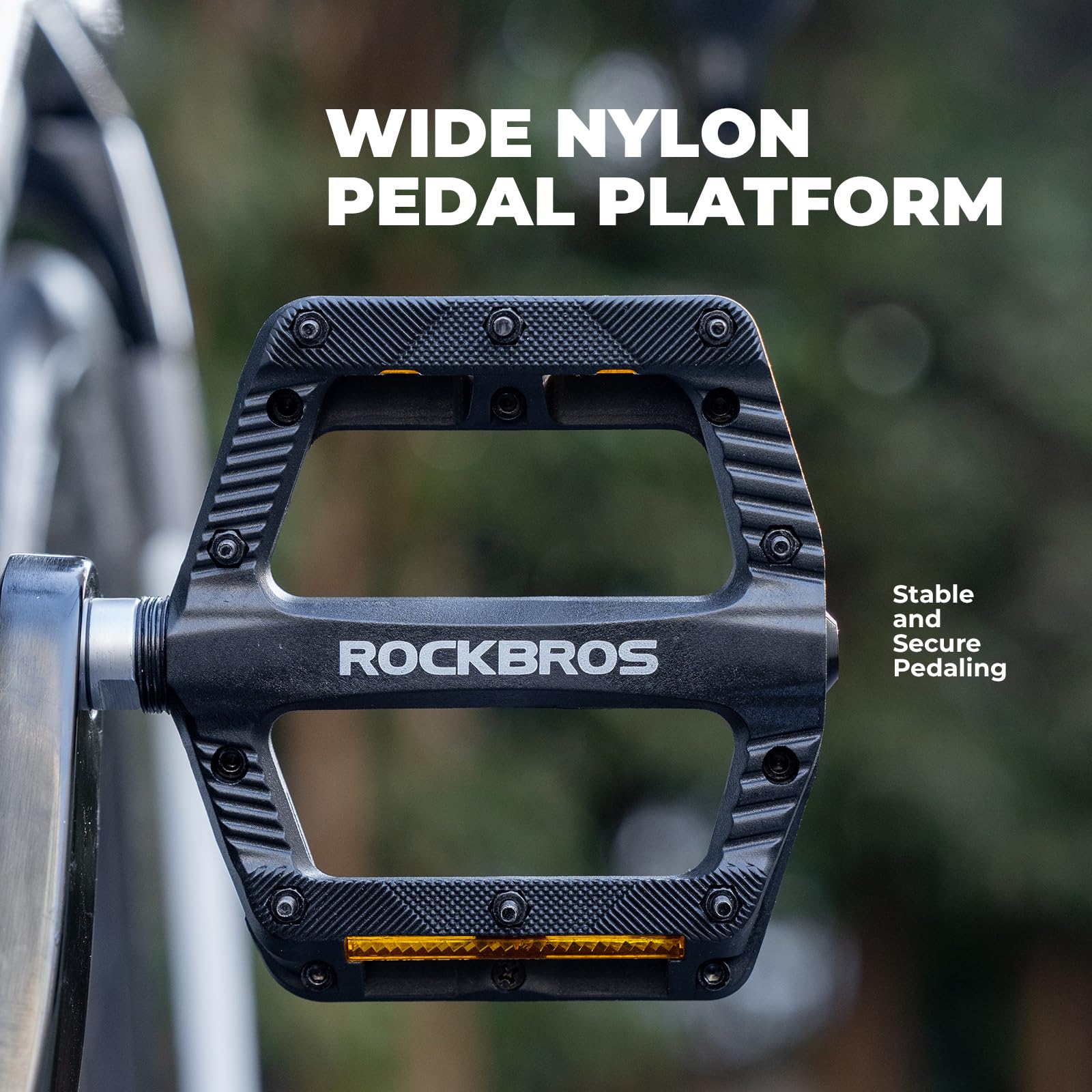 ROCKBROS Flat Pedale, Fahrradpedale rutschfest mit Eisenstiften Reflektorstreifen, Leichtes Nylon und 11,5cm Breite, Cube Pedale für Mountainbike, E-Bike, Gravel