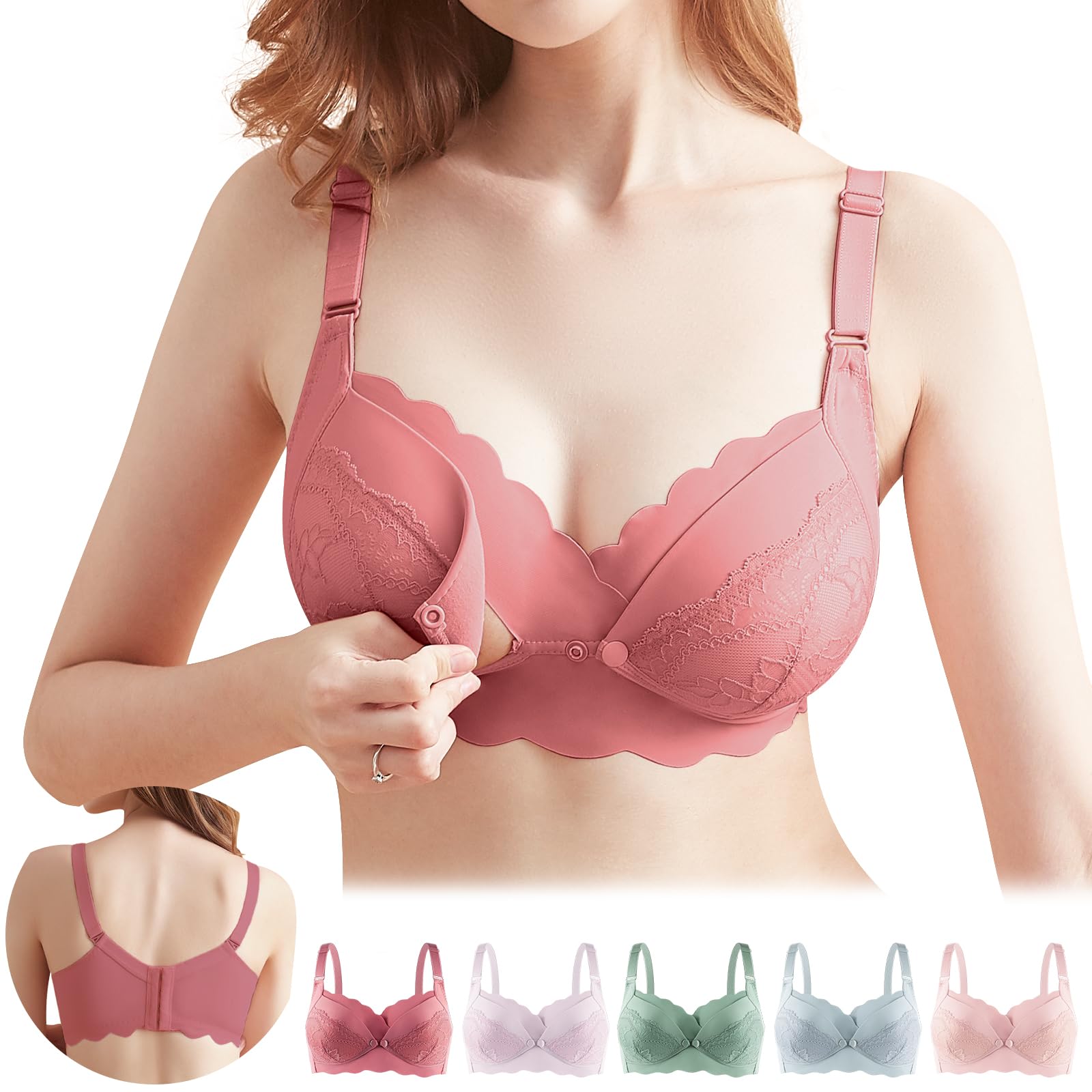 [Allanve] 授乳ブラ マタニティブラ 【崩れ・垂れ解消】【極上の柔らかさ・授乳ラクラク・4段ホックで完璧フィット】 ノンワイヤー ブラジャー ウィンドオープン 前開き しっかりホールド ナイトブラ 垂れ防止 柔らかい 大きいサイズ 通気性 着脱簡単 無地 100％綿 授乳用 産前産後 (JP, アルファベット, L, 緋色)