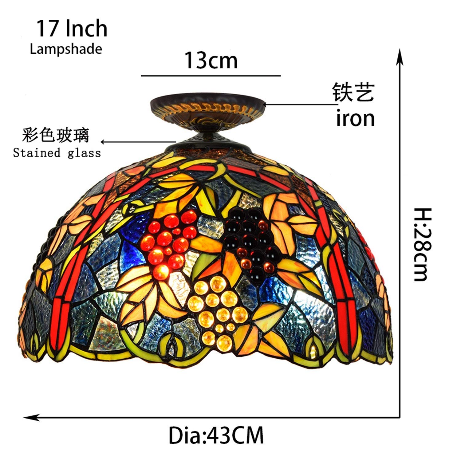 Lampa sufitowa w stylu Tiffany 17 cali europejski wzór winogron winogronowy lampa sufitowa witrażu światło sufitowe w stylu lampy domowe i latarnie do korytarza do sypialni
