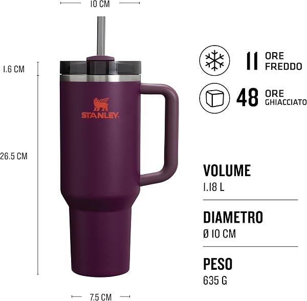 STANLEY 1913 Quencher H2.0 Flowstate Borraccia Con Cannuccia 1.2L - Freddo Per 11 Ore - Con Ghiaccio Per 48 Ore - Senza BPA - Tazza Termica Con Manico - Plum - 3