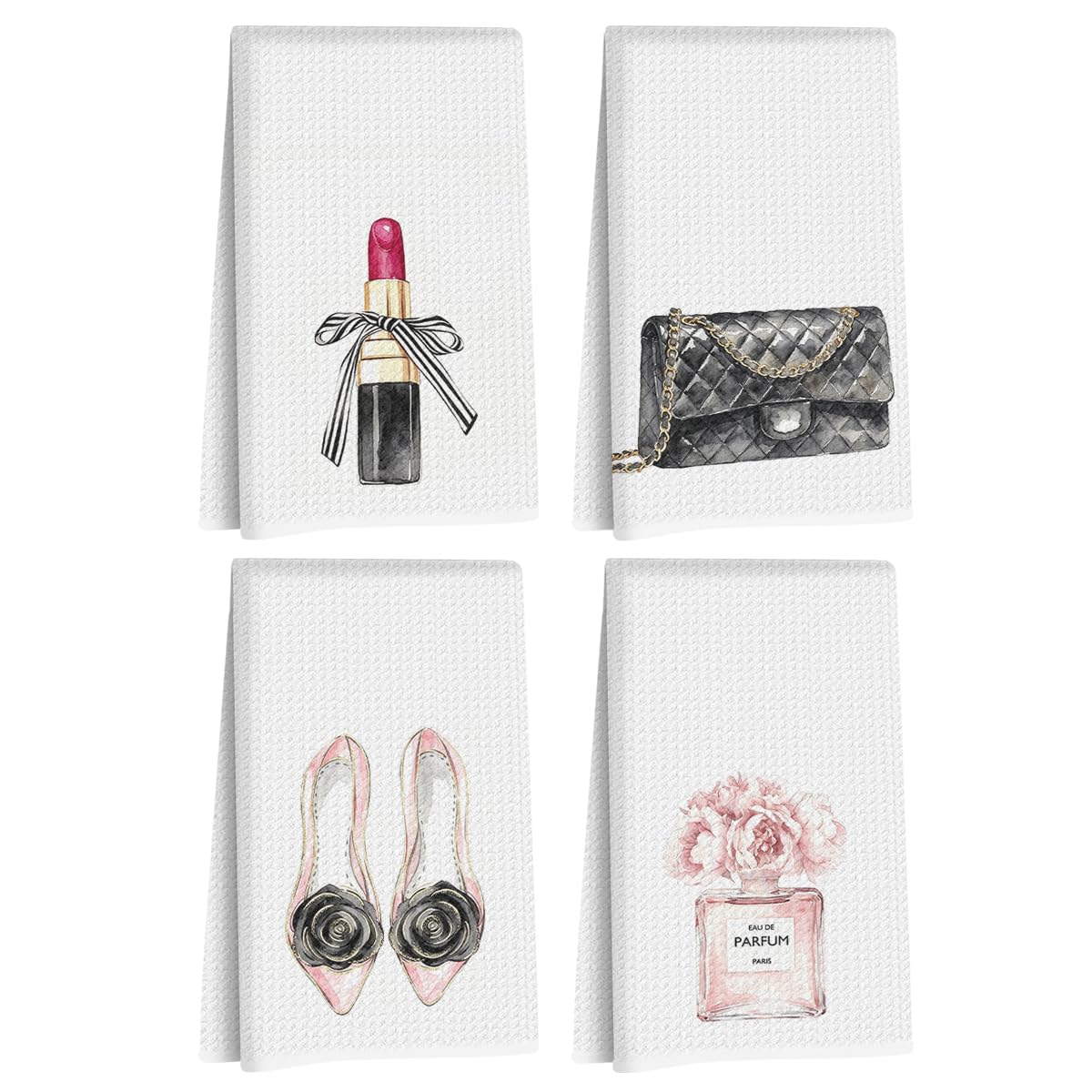 4 Pcs Fashion Hand Towels, Perfume Bow Lipstick Reusable Dish Towels