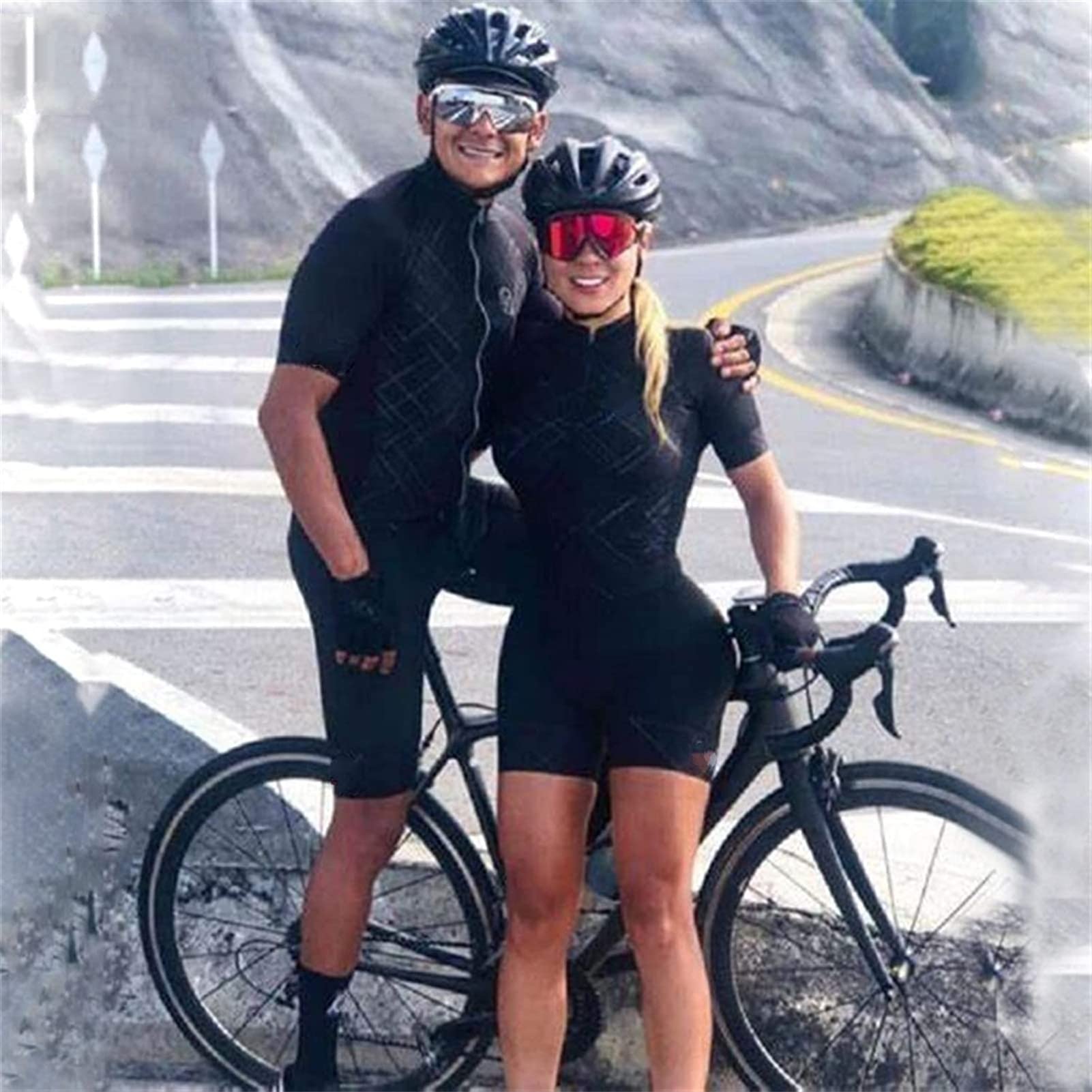 Mujeres triatlón Mono Ciclismo Mono Kit de Manga Corta Jersey de Ciclo Bici del Camino para Mujer,Mono De Ciclismo De Una Pieza Mamelucos Mono para Mujer con Pantalones Cort