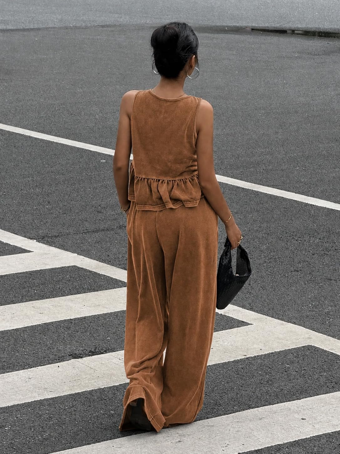 Women's 2 Piece Outfit Vintage V-Neck Camisole And Pants Set Summer Matching Loungewear image 2