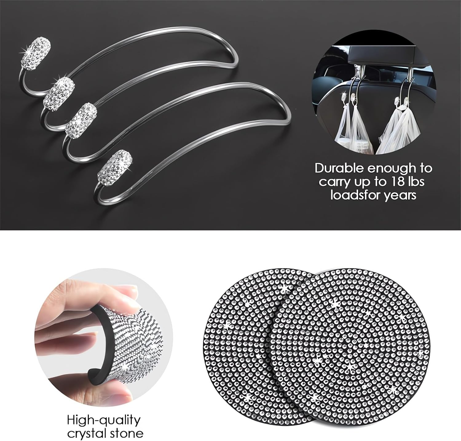 Guoord 12 PCs Bling Car Accessories Set for Women, Steering Wheel Covers Universal Fit 15in, License Plate Frame, Valve Stem Caps, Bling Car Coasters