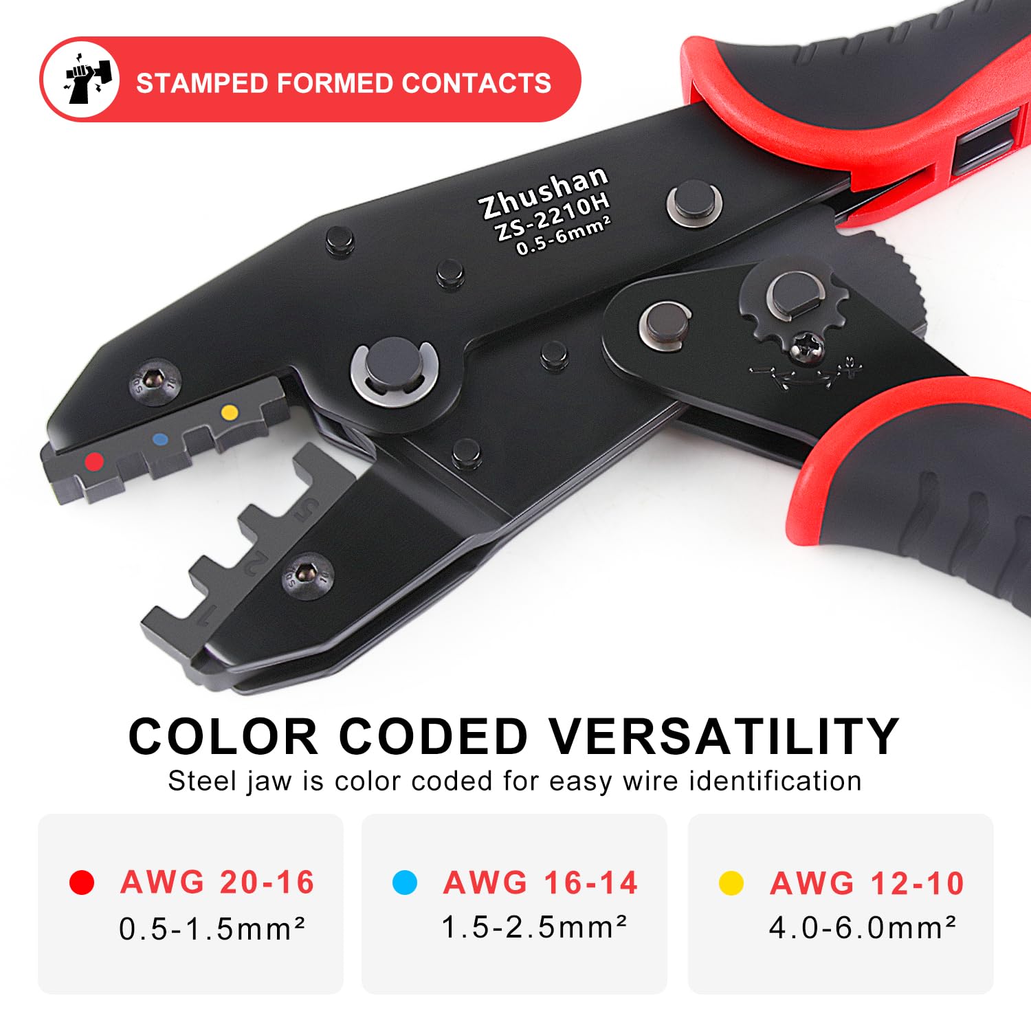 Zhushan Crimpadora de alambre para conectores termorretráctiles, conectores de terminal de alambre de trinquete, herramienta de crimpado termorretráctil para conectores de nailon aislado y cables