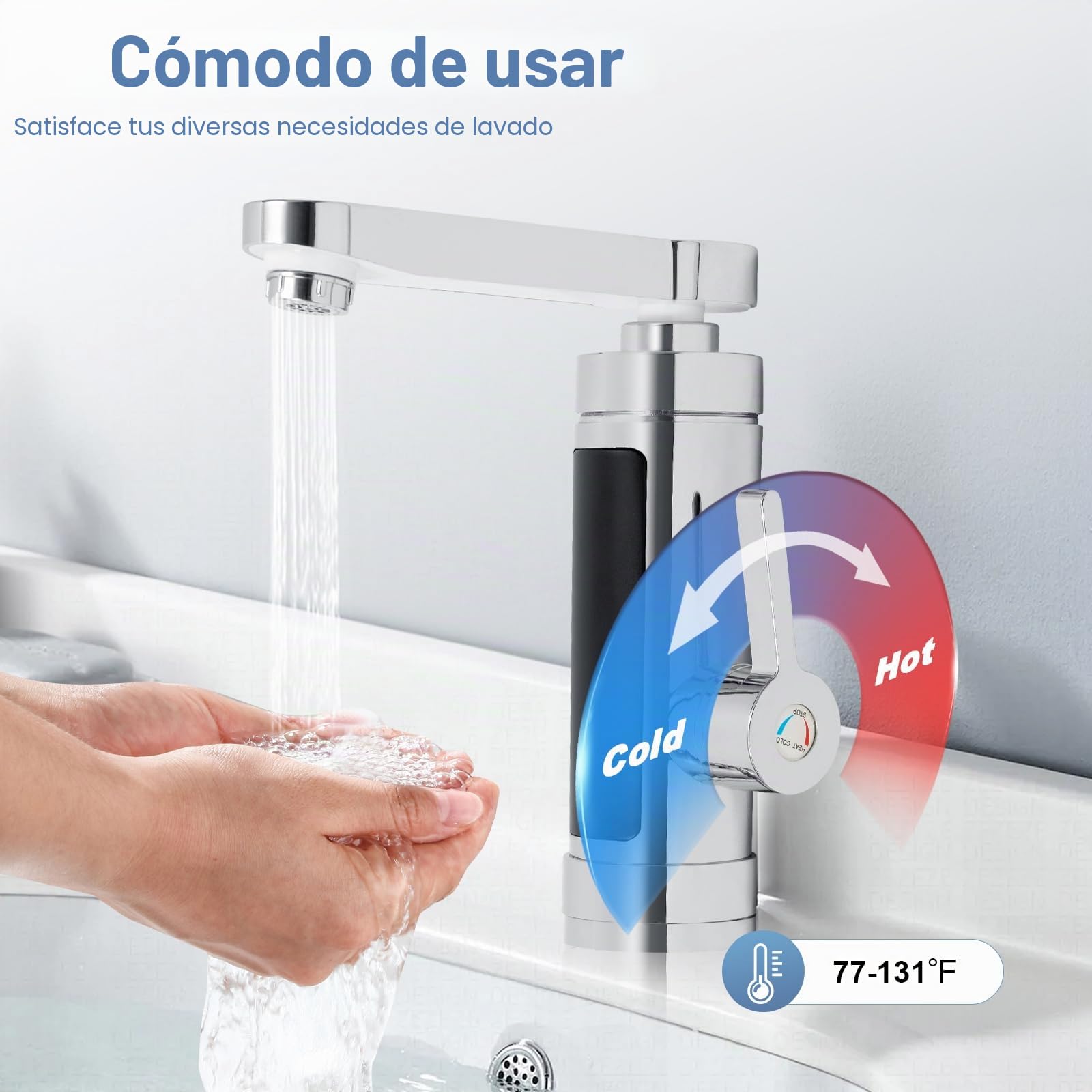 Grifo con calentador de agua instantáneo, 3000 W IPX4 Calentador eléctrico Grifo con indicador de temperatura LED legible, 360° giratorio Grifo calentador instantáneo para cocina, baño (plateado)