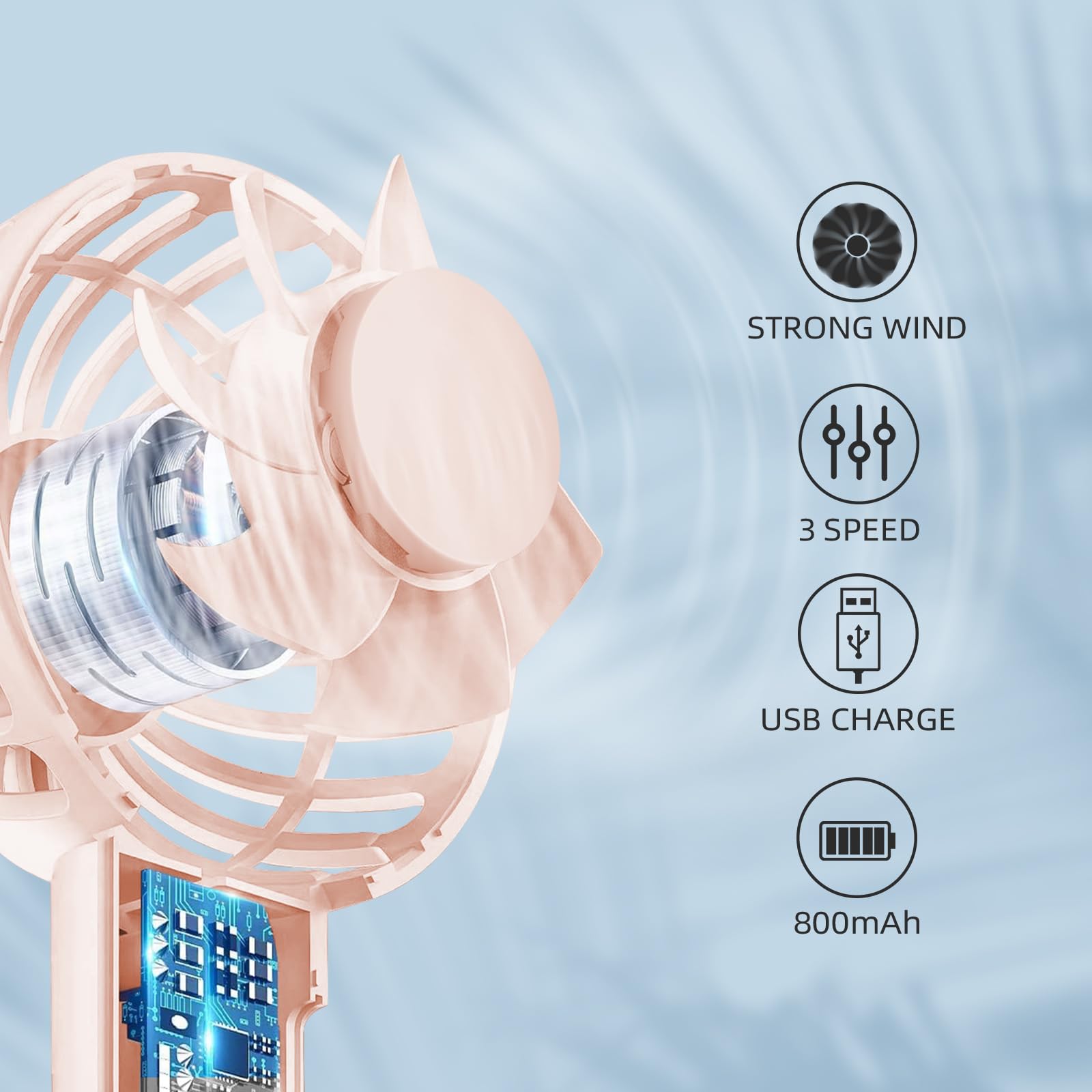 Jsdoin Mini Handheld Fan, Powerful Desk Fan with Buckle, Cute Design 3 Speed Personal Small Portable - Image 2