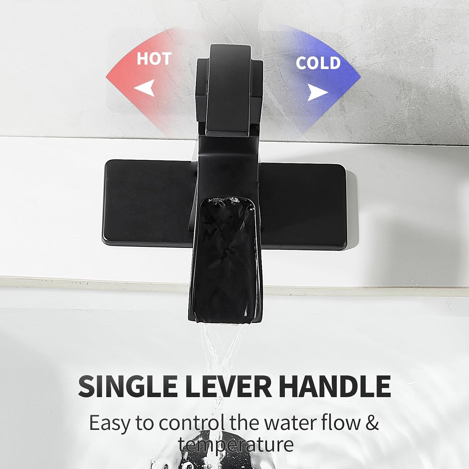 Black Waterfall Bathroom Faucet, One-Handle Bathroom Faucets for Sink 1 or 3 Hole, Matte Black Vanity Faucet, Single Hole Restroom Sink Faucet with Pop Up Drain
