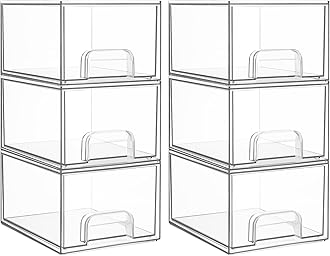 Vtopmart 6 Pack Small Clear Stackable Storage Drawers,Acrylic Bathroom Makeup Organizer,Plastic Storage Bins For Vanity, Undersink, Kitchen Cabinets, Pantry, Home Organization