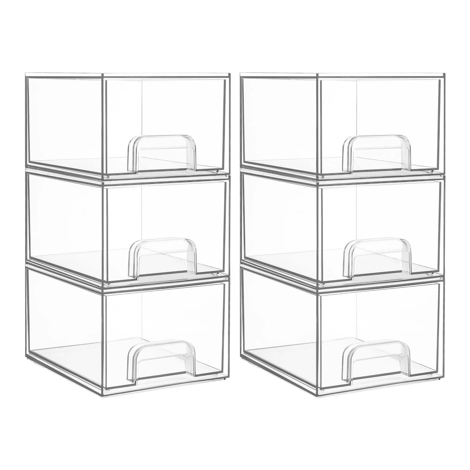 Vtopmart 6 Pack Clear Stackable Storage Drawers, 4.4'' Tall Acrylic Bathroom Makeup Organizer,Plastic Storage Bins For Vanity, Undersink, Kitchen Cabinets, Pantry, Home Organization and StorageVtopmart 6 Pack Clear Stackable Storage Drawer…