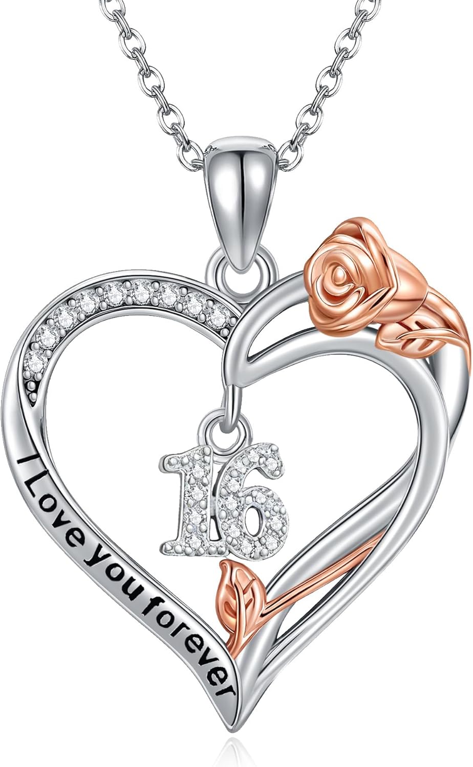 YAFEINI 16/18/21/25 Birthday Gift 925 Sterling Silver Heart Rose Birthday Pendant Necklace Jewellery for Women Gifts