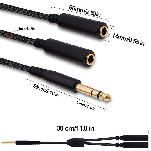 Cable adaptador Jack 6.35mm TRS macho a doble hembra 30 cm miniatura 8