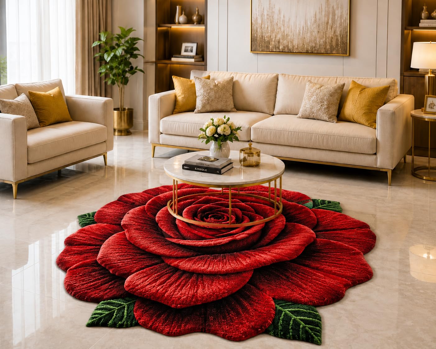 3D Rose, Lotus, Sunflower, Peacock & Floral Door Mat | Water Absorbent, Anti-Skid, Machine Washable Floor Mat | Living Room & Bedroom | Premium Decorative Mat (24x24 Inch, 300g) (Red, Rose Flower)-image-15