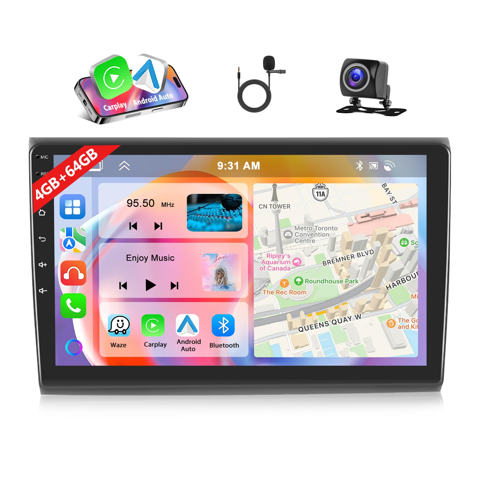 Autoradio per Fiat Bravo 2008-2013 con Wireless Carplay Android Auto, 2GB+ 64GB Bluetooth GPS Navigation WiFi FM/RDS Radio SWC EQ DSP Canbus+Telecamera Posteriore