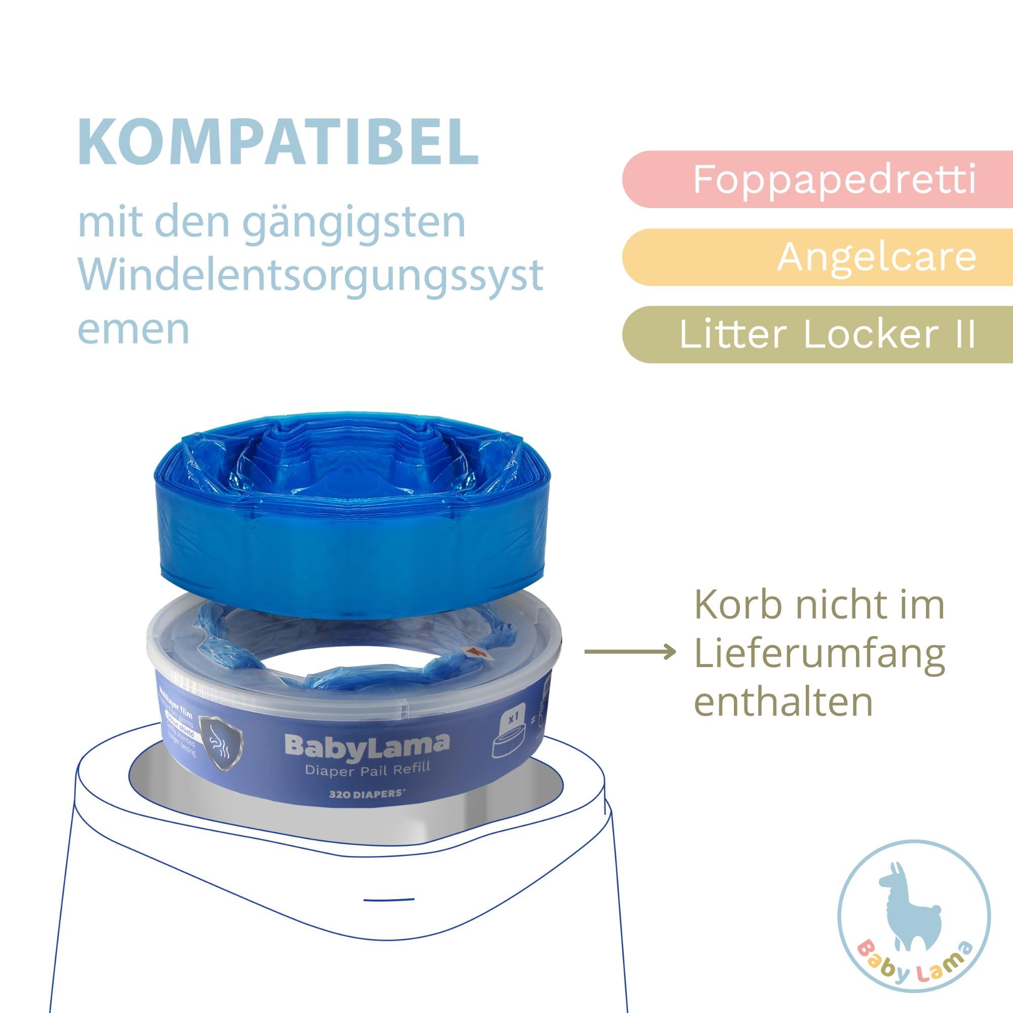 20 Stück Nachfüllfolie für Windeleimer-Nachfüllkassetten, kompatibel mit Angelcare, Litter Locker, Littycat und Spross