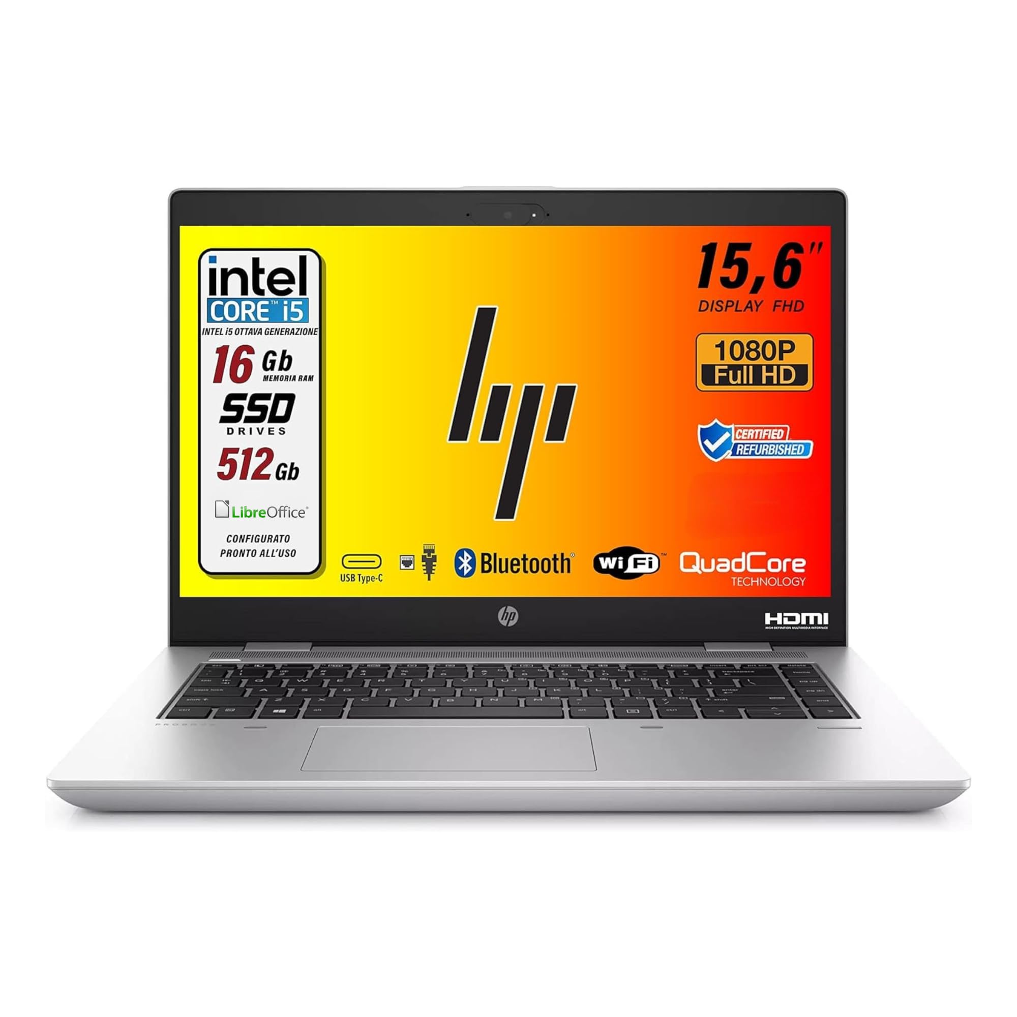 HP ProBook 650 G5 Intel i5-8250U Intel Core i5 de 8 générations 15,6" HD Libre Office, RAM 16 Go SSD 512 Go, 3 x USB 3.0, 1 x HDMI, Wi-Fi, W11 (reconditionné)