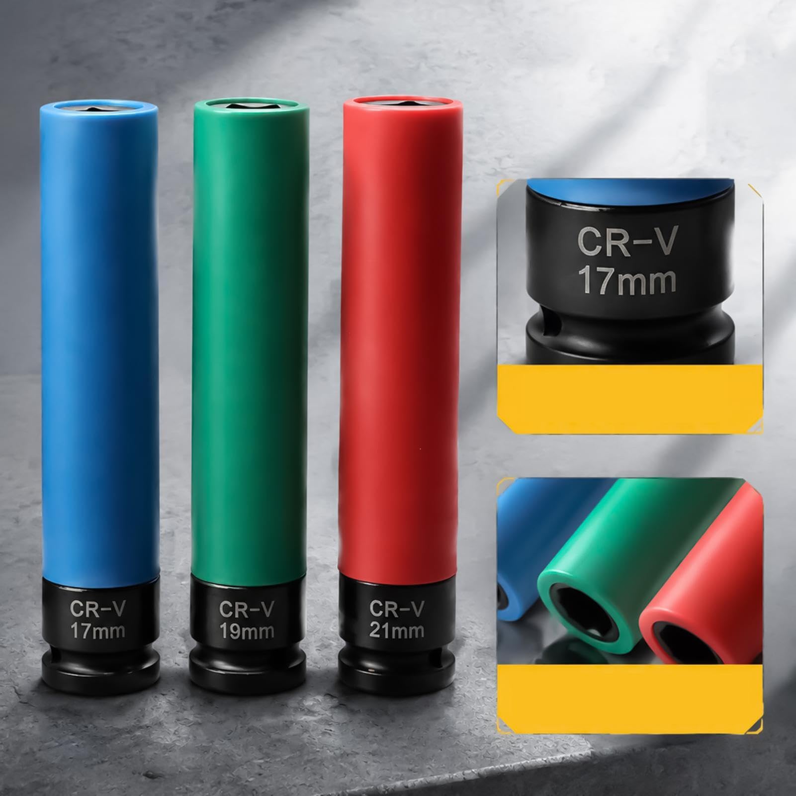 Juego de vasos con orejetas Mecánico de color con accionamiento de 1/2 pulg