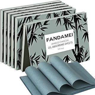 FANDAMEI Oil Blotting Sheets for Oily Skin - 600 Counts Bamboo Charcoal Absorbing Papers, Matte Face Control Without Smudging Makeup