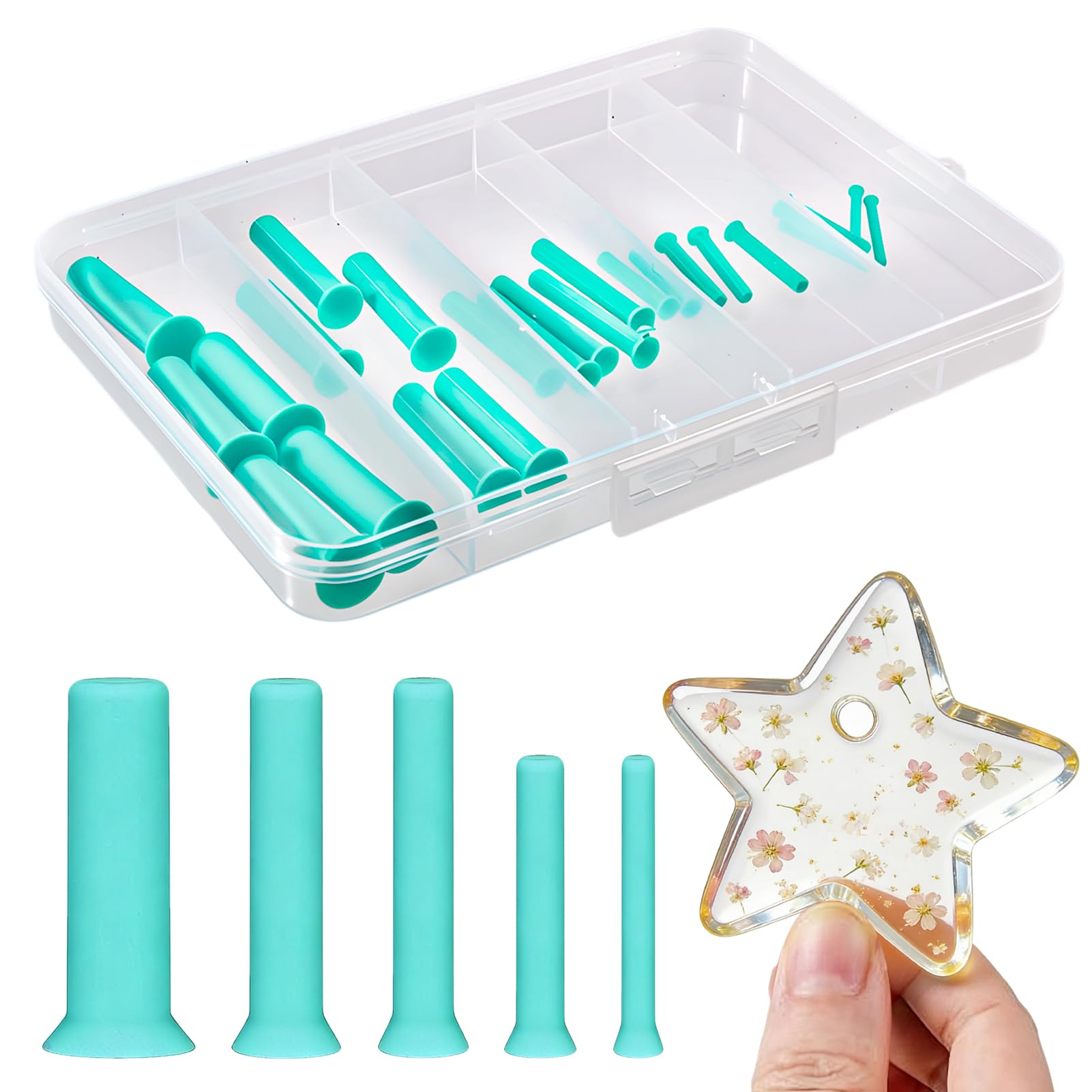 INJOYTEC 25PCS 5 Sizes Resin Hole Maker Drill Free Silicone Tools Innovative & Efficient Hole-Maker for Epoxy & UV Resin, Fits All Silicone Molds, Drill-Free for Perfect Holes No Drill Hole Mold