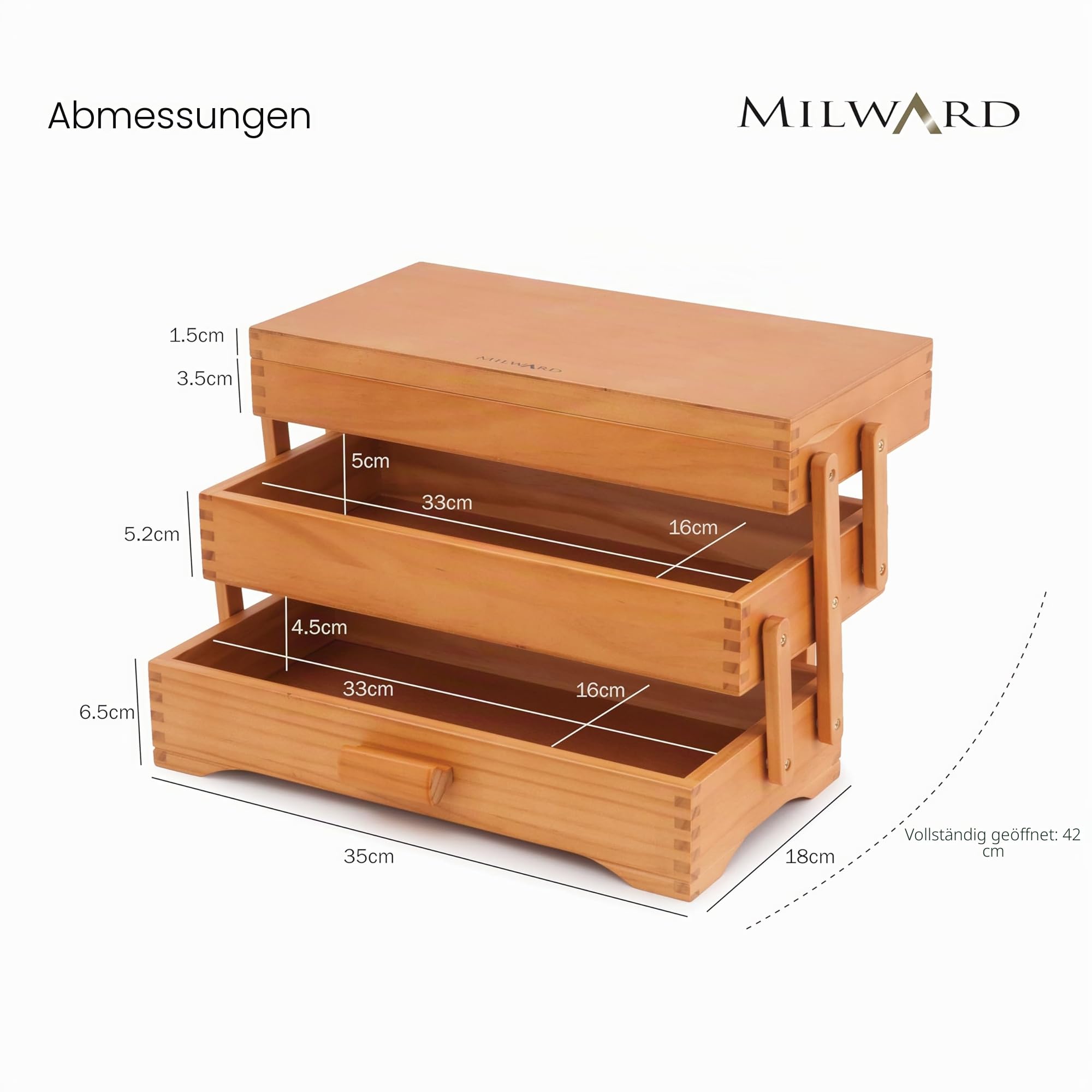 Milward Kiefernholz Cantilever Craft Hobby Nähen Aufbewahrungsbox, Holz