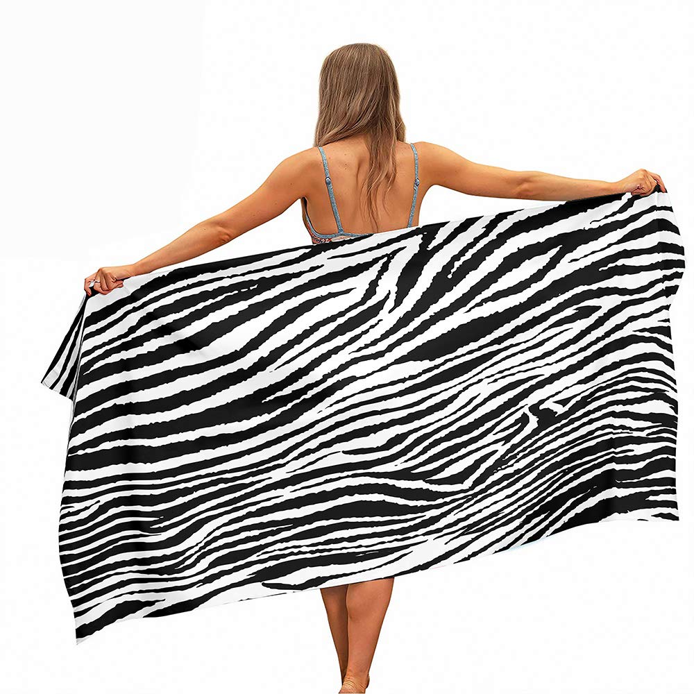 Fansu Black White Zebra Microfibre Beach Towel Extra Large, Abstract Animal Print Easy Care Lightweight Quick Dry Soft Super Absorbent Sports Travel Summer Swim Yoga Bath Towels (,150 * 180Cm)